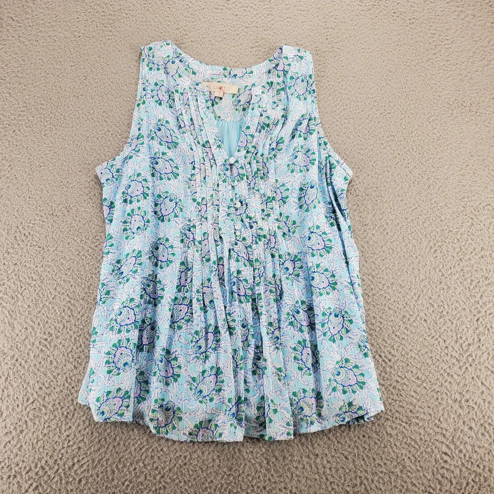 Loft Shirt Womens Small Blue Sleeveless Blouse Top Casual Comfort NWT‎